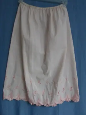 RARE 1950's Calif Mode O' Day Half Slip Nylon Taffeta Pink Embroidery Size L • $19.95