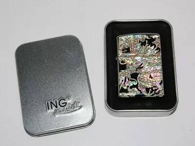 Cigarette Lighter Mother Of Pearl Dragon Design With Metal Box • $27.90