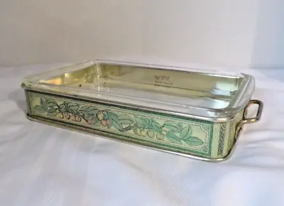 Clear Pyrex #232  Baking Dish 12  X 8  With Decorated Metal Carrier/Holder  USA • $11.95