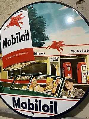 Vintage Style Mobil Mobiloil Gas Pump  Oil   Car  Service Oil Porcelain Sign • $79