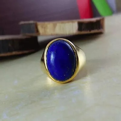 Solid 925 Sterling Silver Natural Blue Lapis Lazuli  Gemstone  Men's Ring Size • $35.99