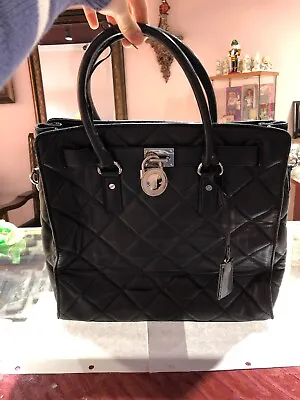 Michael Kors Large Quilted Leather Hamilton Tote Black W/ Matching Wallet • $99.99