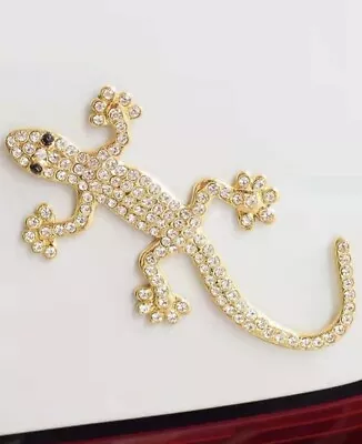 NEW 3.75” Metal Gold Rhinestone Crystal Gecko Lizard Car Wall Decal Badge • $12.99