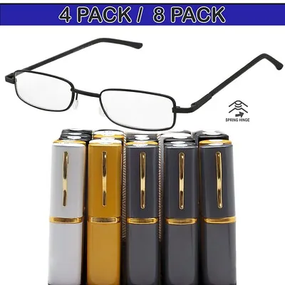 $9.95 • Buy Reading Glasses Mens Womens Readers With Case Spring Hinge 4 Or 8 Pack Glasses