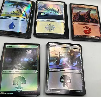 50x FOIL Magic The Gathering Random Basic Land Lot - 10 Of Each - MTG • $11.40