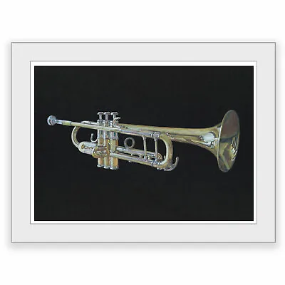 Yamaha YTR 6335H Trumpet Coloured Pencil Drawing Mounted Fine Art Print • £45