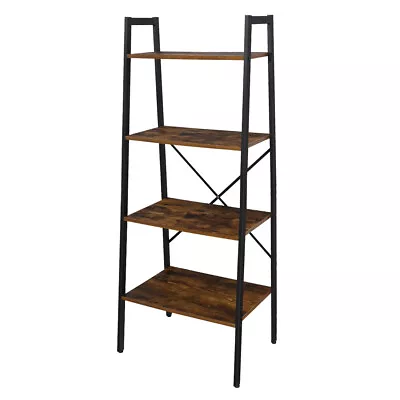 4-Tier Ladder Shelf Metal Storage Rack Shelving Unit With Wooden Countertop • £35.95