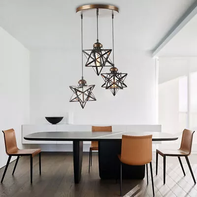 3 Heads Moravian Star Pendant Light Fixtures Metal Glass Shade Ceiling Light US • $83.60