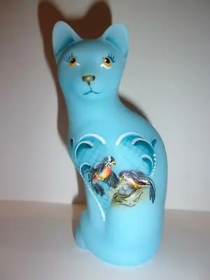 Fenton Glass Blue Robin's Nest Stylized Cat Figurine Ltd Ed JK Spindler #14/37 • $179.50
