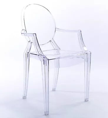 Niches ' Louis' Carver Transparent Ghost Chair Clear Dressing Arm Dining Chairs. • £61.99