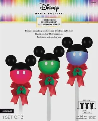 Gemmy Lightshow Disney 3 Count Multicolor Mickey Mouse Christmas Pathway Markers • $54.99