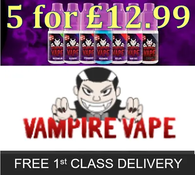 Vampire Vape E-Liquid *5x10ml Bottles For £12.99* - All Flavours & Strengths  • £12.99