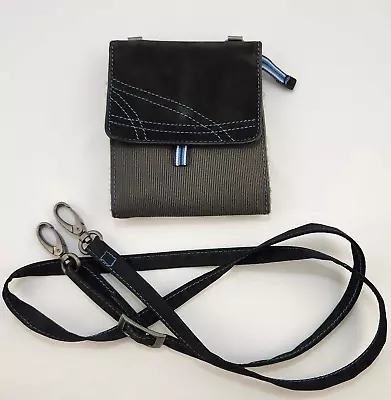 Ellington Convertible Trifold Wallet Crossbody Travel Black Suede Gray Nylon • $15.99