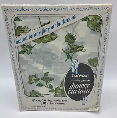 Vtg 1976 Interio Green Flowers Vinyl Shower Curtain Sealed 72 X 72 • $34.99