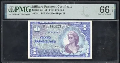 US Military Payment Certificate (MPC) $1.00 Series 661- PMG 66 EPQ- First Print • $100