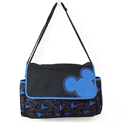 Disney Baby Mickey Mouse Diaper Bag Black & Blue Adjustable Strap Messenger Tote • $24.95