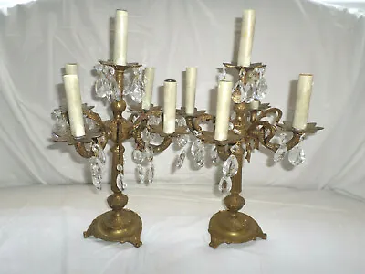 Spectacular! Pair Of Ornate Vintage Brass Candelabra Table Lamps • $545