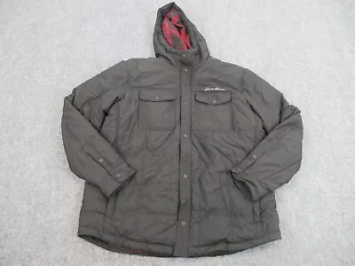 Eddie Bauer Jacket Mens Extra Large Black Hoodie Outdoors Lined Puffer Coat • $44.85