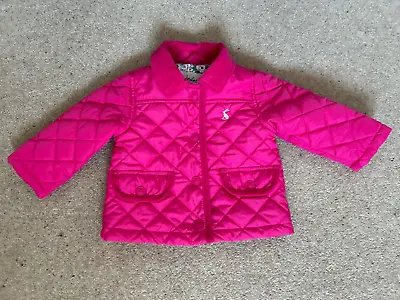 JOULES BABY GIRLS LINED BRIGHT PINK QUILTED COAT JACKET - Age 3-6 Months VGC • £4.99