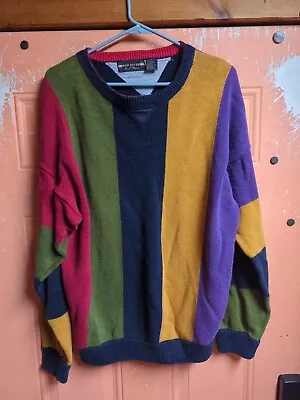 Vintage New River J Riggins Mens Striped Crew Neck Knit Sweater Ramie Cotton XL • $13.49