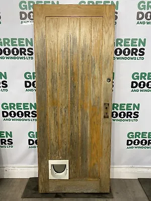 Free Wooden Front Door Entrance Oak Veneer External Catflap Used Pre-owned • £0.99