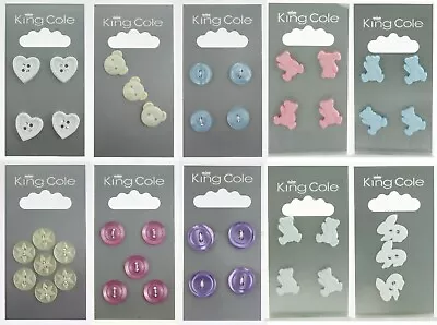 King Cole Carded Buttons Hearts Teddy Bears Round Various Colours • £2.75