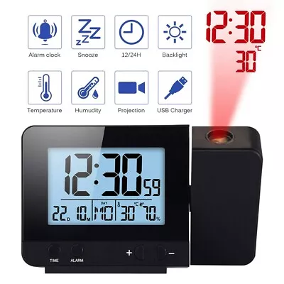 Smart Digital LED Projection Alarm Clock Time Temperature Projector Snooze Clock • $29.99