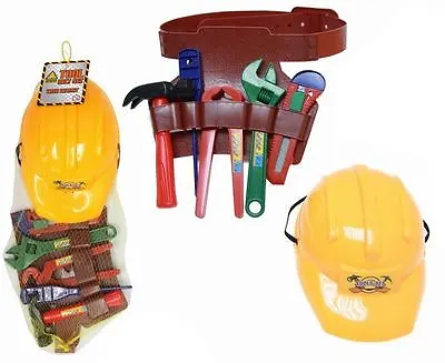 Plastic Construction Helmet Toy Hard Hat Builder Workman Tool Belt With Tools • $15.26