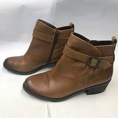 VINCE CAMUTO VP-Beamer Coffee Brown Leather Burnished Side-Zip Ankle Boots SZ 8M • $19.99