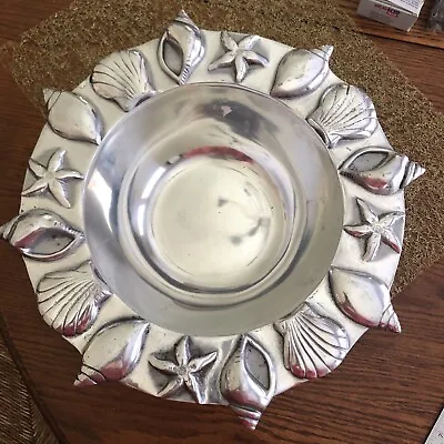 Mariposa Large Seashore Shells Starfish Bowl Metal Pewter Salad Fruit • $34.99