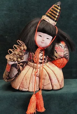 Vintage Kimekomi Doll 7-1/4  Seated Kabuki W Bells Hand Made 1950s Exc Condition • $30