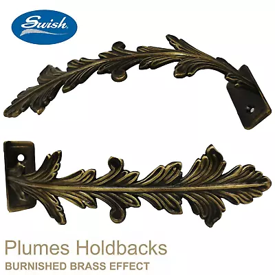 Swish Plume Holdbacks Pair Of Brass Metal Feather Curtain Hook Accessory Accents • £9.99