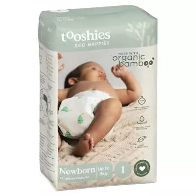 Tooshies Eco Nappies With Organic Bamboo Size 1 Newborn 3-5kg 26 Pack Online... • $14.99