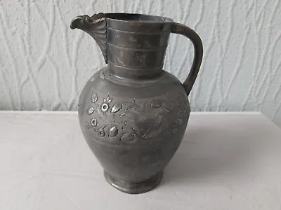 £12.50 • Buy Vintage Character Fox Bird Floral Art Nouveau Pewter Jug Coffee Pot Urn Vase