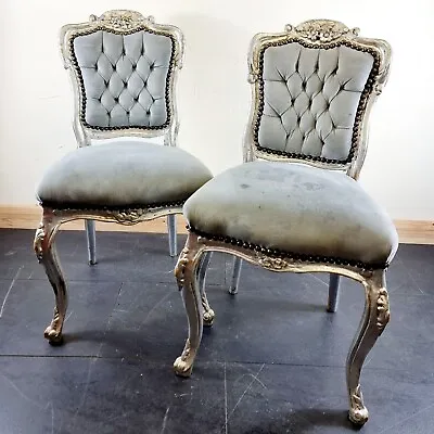 Pair Of French Silver And Grey Chairs • £125