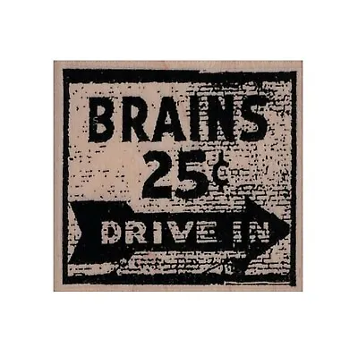 Mounted Rubber Stamp Brains Zombie Mixed Media Brains 25 Cents Drive In • $9.95