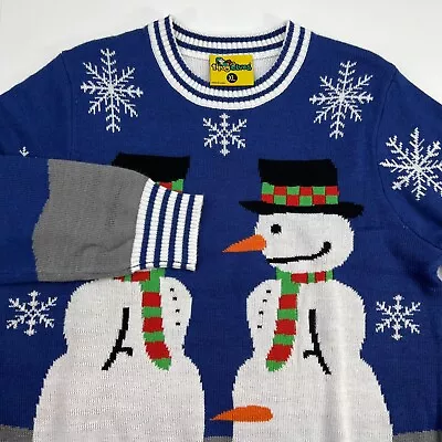 Tipsy Elves Men's Crew Neck Snowmen Winter Christmas Blue Sweater XL • $24.86