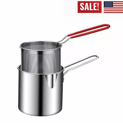 New Portable Small Deep Fryer Stainless Steel Frying Pot With Strainer Basket US • $18.99