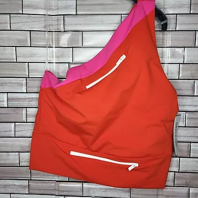 NWT New Balance STAUD Performance CROP TOP Large Red Pink Color Block Fitness • $64.99