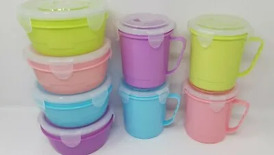 Microwave Bowl Soup Mug Cup Lunch Food Air Tight Clip Lid Blue Green Pink Purple • £6.75