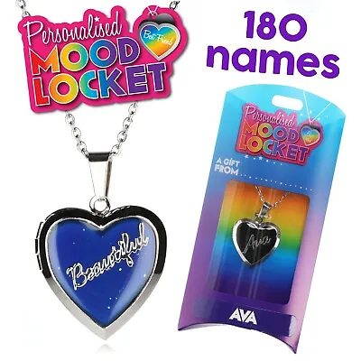 Personalised Mood Locket Necklace Name Heart Shaped Colour Changing Pendant Kids • $7.39