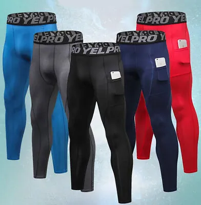 Mens Gym Compression Cycling Fitness Tights Sports Pants With Pocket Trousers • $14.88