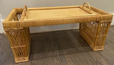 Vintage Mid Century Bamboo Rattan Wicker Breakfast Bed Lap TV Tray • $69.99