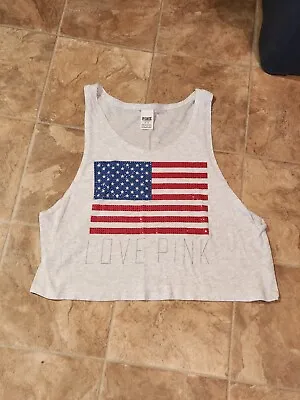 Women's Victoria's Secret Pink Cropped Studded USA American Flag Tank Top Size M • $19.99