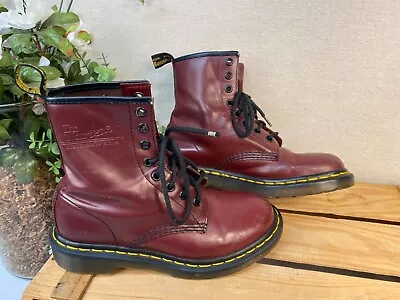 Vintage Dr. Martens 1460 Lace Up Combat Boots Women's 6M Cherry Red/Maroon • $65