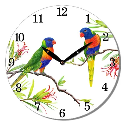 $19.95 • Buy MDF Round Wall Clock 30cm Rainbow Lorikeet Hanging Art Battery Home Decor Gift