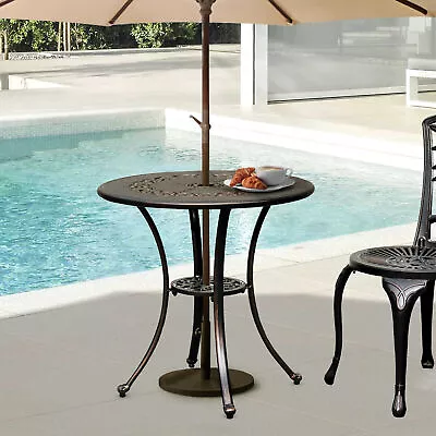 25  Round Patio Dining Table Antique Cast Aluminum Bistro Table W/ Umbrella Hole • $71.43