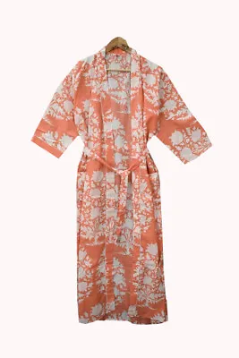 $36.29 • Buy Indian Peach Women's Clothing Floral Kimono Cotton Bath Robes Maxi Night Gown AU