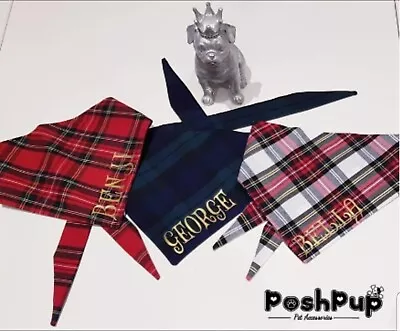 Handmade Tartan Dog/cat  Bandana With Ties  Personalised Neckerchief Red Green • £5.99