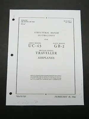 1944 Beech AAF UC-43  USN GB-2  Staggerwing Aircraft Structural Repair Manual • $25